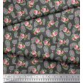 thumbnail image 3 of Soimoi Gray Rayon Fabric Leaves & Grandiflora Roses Floral Print Sewing Fabric Yard 42 Inch Wide, 3 of 5