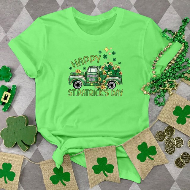 T-shirts de la Saint-Patrick pour Femmes Mode Col Rond Imprimé Manches Courtes T-shirt Décontracté Ample Hauts Saint-Patrick