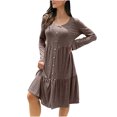 thumbnail image 1 of Pompotops Mode O-Cou Femmes en Vrac Couleur Unie Sexy à Manches Longues Robe Bouton, 1 of 6