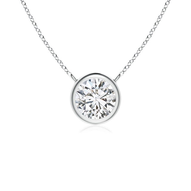 Angara Collier en Diamant Naturel - Collier Solitaire en Diamant Rond Serti Clos en Platine pour Femmes