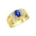 thumbnail image 3 of RYLOS Men's Rings 14K Yellow Gold Rings Classic Designer Style 8X6MM Gemstone &  Diamond Ring Blue Star Sapphire September Birthstone Rings For Men, Size 13, 3 of 7