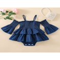 thumbnail image 2 of Baby Girls Romper Off Shoulder Long Sleeve Patchwork Casual Dress, 2 of 8