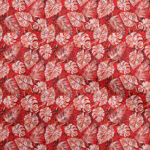 oneOone Cotton Poplin Red Fabric Tropical Leaf Craft Projects Decor Fabric Printed By The Yard 42 Inch Wide
