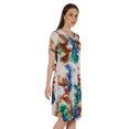 thumbnail image 3 of Moomaya Robe Midi en Jersey de Coton Imprimé pour Femmes, Col en V, Été, Manches Courtes, Longueur Genou, 3 of 4