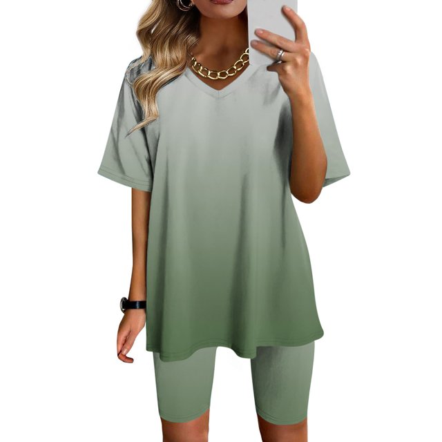 Ensembles Assortis pour Femmes Mode Blouse à Col en V T-Shirts à Manches Courtes Shorts Ensembles de Tenue Décontractée Ensembles Assortis pour Femmes Été en Liquidation