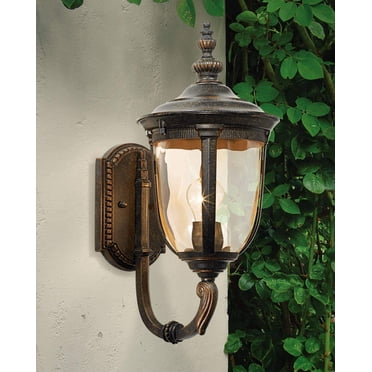 John Timberland Bellagio Luminaire de Calèche Européen d'Extérieur Vintage en Bronze à Bras Courbé Applique en Verre Martelé pour Maison Extérieure Porche Patio Terrasse Extérieure Garage Cour Porte d'Entrée Jardin Maison