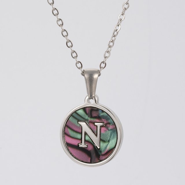 Colliers, Collier Lettre Coquille Mignonne pour Filles, Pendentifs Pièce pour Filles en Acier Inoxydable Colliers Initiale pour Femmes Bijoux Rond