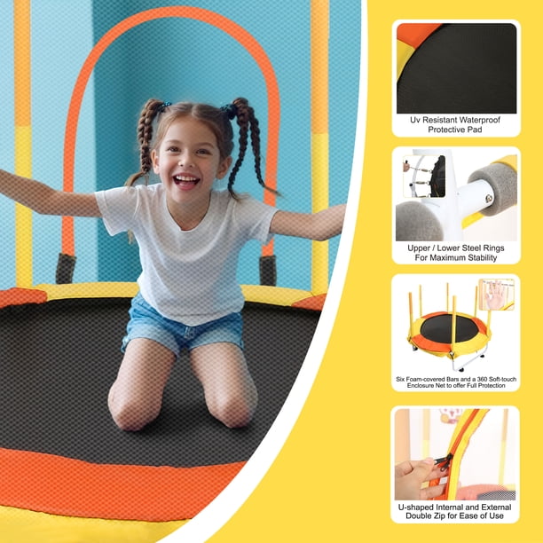Trampoline Rond 6 Pieds (1,83 M) Pour Enfant – Filet PE Sécurité, Ressorts 36, Charge 100 Kg – Rose, Jardin Ou Intérieur, Cadeau