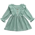 thumbnail image 1 of Splozh Fall Dress for Girls Toddler Kids Baby Girl Solid Linen Button Ruffle Party Dress Clothes Green,12-18 Months, 1 of 5