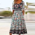 thumbnail image 2 of FAVIPT Robe pour Femmes 2025 Décontractée Chic Été Plage Robes Manches Courtes Col Rond Robe Élégante Imprimé Floral Poches Robes Bleu,P, 2 of 3