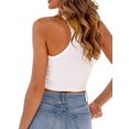 thumbnail image 4 of Kmbangi Women Ribbed Racerback Tank Tops Summer Casual Solid Color Button Sleeveless Crop T-shirt for Streetwear Club Wear, 4 of 5