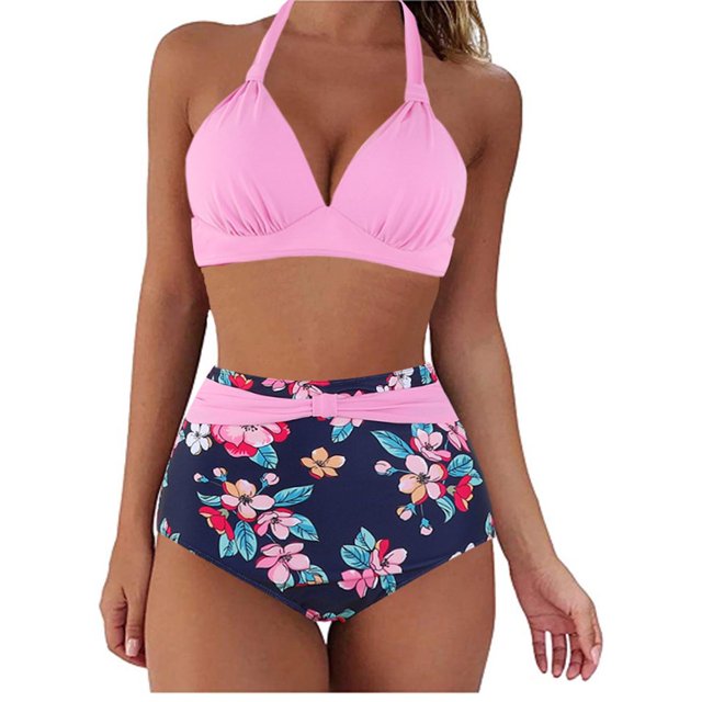 Womens Two Piece Swimsuits Halter Neck Top High Waisted Bathing Suits Tummy Control Bikini Swimwear