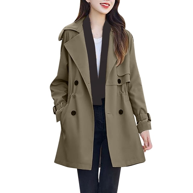 MeetoTime Womens Trendy Dress Coat Double Breasted Slim Work Office Long Jackets with Pockets M-3XL