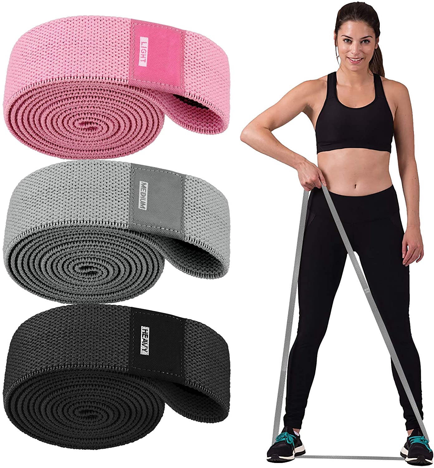 Long Resistance Bands, Fabric Pull Up Assistance Bands 3 Pack, Thick Cloth Stretch Bands for Exercise, Fitness Loop Band Set for Leg Thigh Hip Squat Booty Full Body Workout & Weight Training