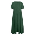 thumbnail image 3 of Robes Caftans en Coton et Lin pour Femmes Grande Taille à Manches Courtes Amples et Larges Robe Maxi Plissée à Volants Longue Robe Verte, 3TG, 3 of 3