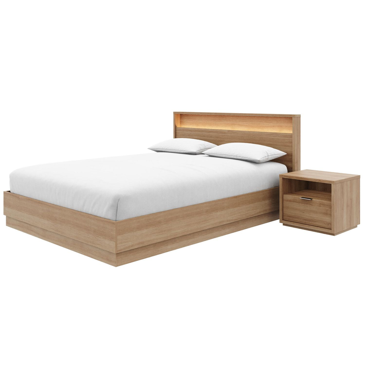 Ensemble de chambre à coucher Harlow 3 pièces avec sommier à lattes, tête de lit avec éclairage intégré et table de chevet