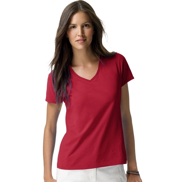 Hanes T-Shirt à Col en V Nano-T pour Femmes, 2X, Rouge Vintage