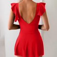 thumbnail image 4 of GZWYHT Womens Swimsuits One Piece Swimsuit Women Women's Spring/Summer V Neck Lace Split Solid Color Swimsuit Swimsuits for Curvy Women Bathing Suit for Women Red M, 4 of 5