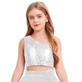 thumbnail image 3 of iixpin Girls Off Shoulder Tops Kids Sparkle Glitter Spaghetti Straps Pageant Crop Tank Top White 12, 3 of 6