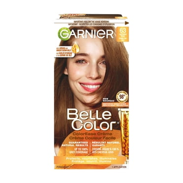 Garnier Belle Color Coloration Permanente, 63 Châtain Clair Doré, Couverture du Gris à 100%, Enrichi aux Huiles d'Argan et de Germe de Blé - 1 Application