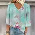 thumbnail image 1 of Nouveaux Hauts pour Femmes Été 2023 Chic et Décontracté Mode pour Femmes Col en V Manches Trois Quarts 3/4 T-Shirt Blouse d'Automne Hauts Chandail T-Shirts Surdimensionnés pour Femmes, 1 of 5