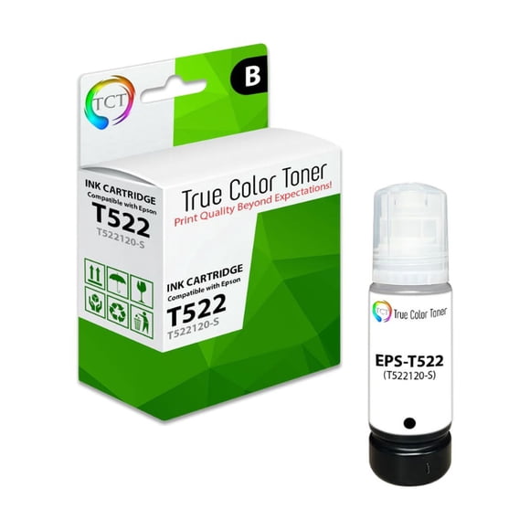 TCT Premium Refill Ink Bottle for Epson T522 T522120-S Black Works With EcoTank ET-2720 ET-2800 ET-4800 ET-2803 ET-4700 ET-2760 ET-4760, ST-4000 ST-2000 (70 ml)