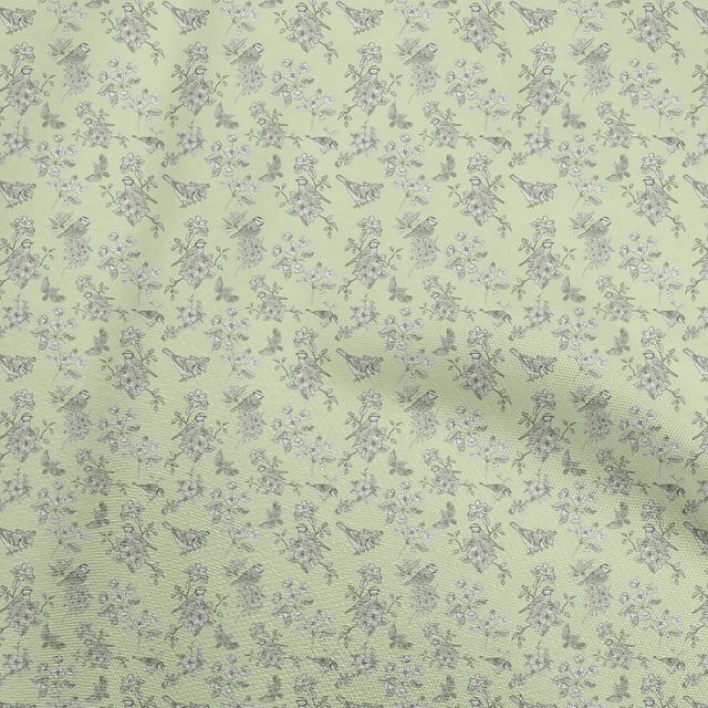 oneOone Cotton Poplin Light Green Fabric Bird & Sewing Material Print Fabric By The Yard 56 Inch Wide
