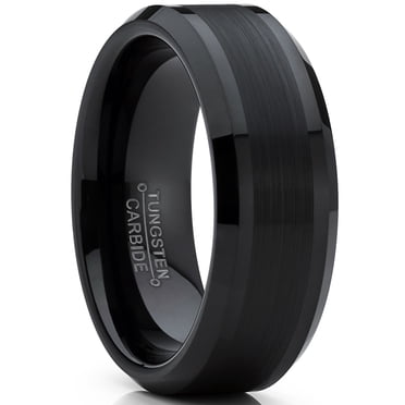 Tungsten Carbide Men's Black Brushed Center Wedding Band Engagement Ring,  8 mm Comfort Fit