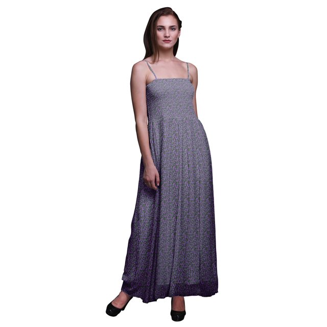 Bimba Robe Longue Tube Smockée à Imprimé de Feuilles de Rose pour Vacances d'Été - X-Grand