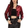 thumbnail image 1 of INSPIRE CHIC Blouson Bomber Court à Paillettes Scintillantes à Fermeture Éclair pour Femme Rouge-A TP, 1 of 5