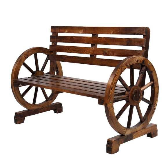 Ktaxon Wood Garden Bench Patio Rustic Fir Wood Wagon Wheel Bench, Outdoor Wooden Bench for Outdoors, Wooden Loveseat, Brown