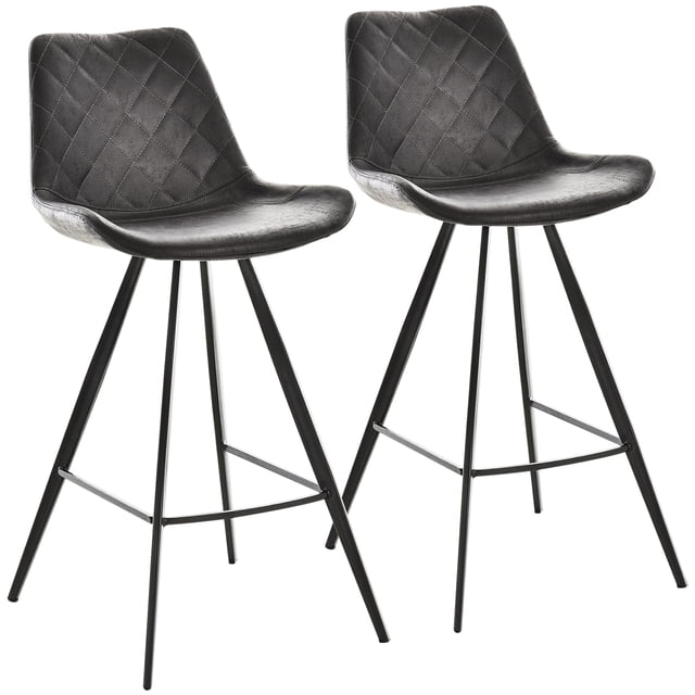HOMCOM Bar Height Bar Stools Set of 2, Microfiber Cloth Bar Chairs