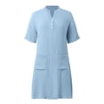 thumbnail image 4 of Robes Bleu Royal Clair pour Femmes à Col en V avec Boutons pour Femmes Manches Courtes Basique Midi Longueur Genou Automne Été Robes 2025 Vêtements Coupe Régulière S, 4 of 6