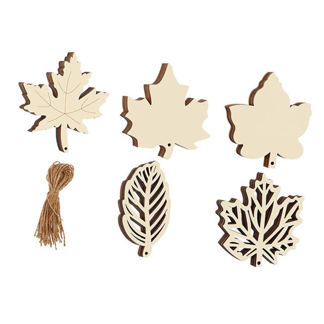 GUOOL 20 Pcs Tranches de Bois en Forme de Feuilles Panneaux Suspendus Tranches de Bois Festival de Récolte
