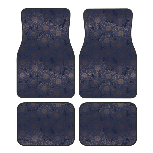 Kdxio Tapis de Sol de Voiture à Imprimé Tournesols, Tapis de Sol Universels pour VUS avant et Arrière, Ensemble Complet de 4 Pcs avec Endos en Caoutchouc Antidérapant, Accessoires pour la Plupart des Voitures