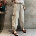 thumbnail image 5 of Simua Women's Harem Pants, Vintage Lace Embroidered Patchwork High Waist Ruffle Trousers with Pockets, 5 of 5