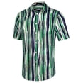 thumbnail image 3 of INSPIRE CHIC Chemise pour Homme à Rayures Verticales, Boutonnée, Col Pointu, Manches Courtes, Chemise S Vert Bleu, 3 of 6