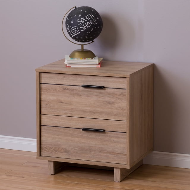 South Shore Fynn 2-Drawer Nightstand - End Table with Storage for Child, in Rustic Oak
