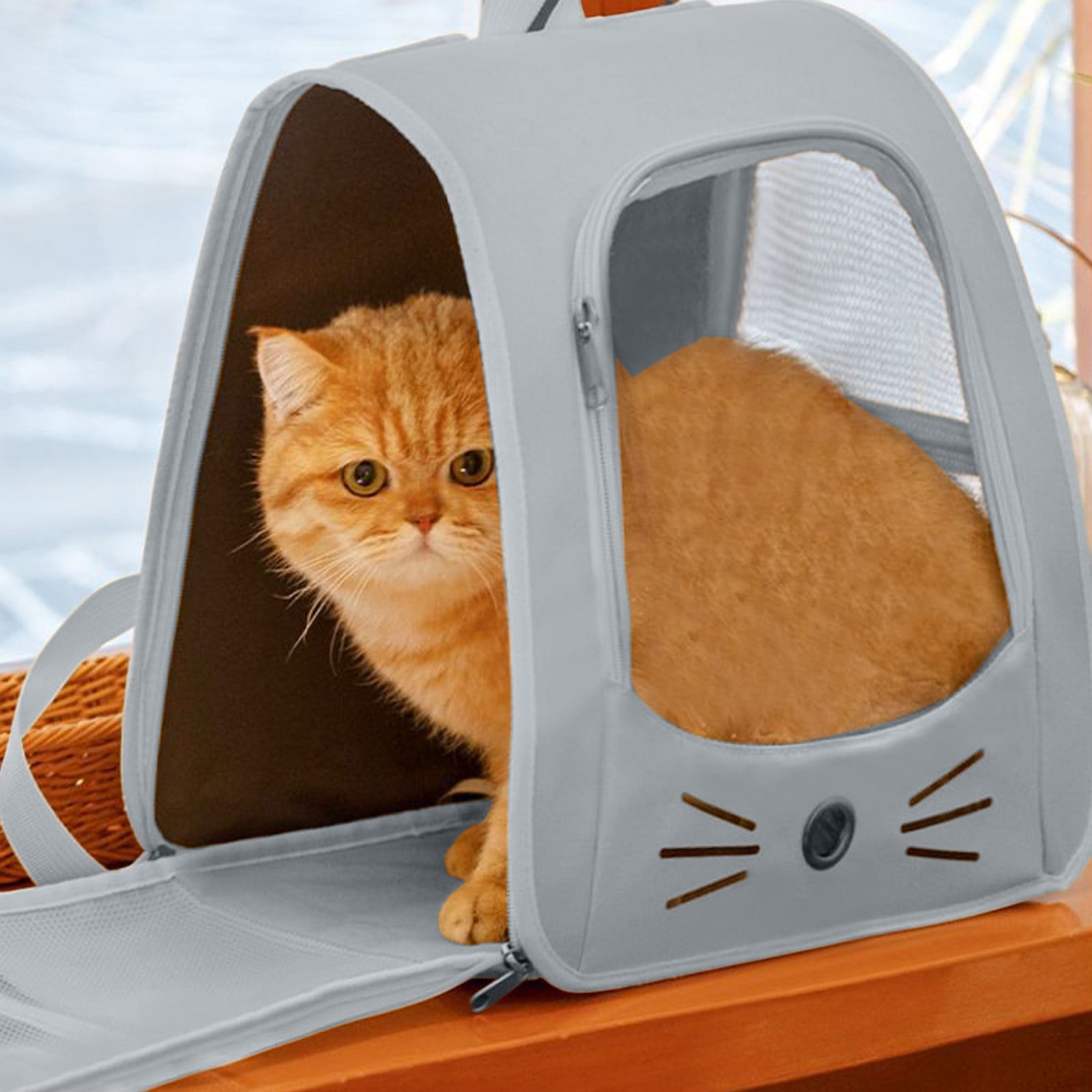 Pet Backpack Carrier, Cat Carrier Bag Foldable Pet Backpack for Travel, Anti-Scratch Travel Cat Bag with Three-Sided Mesh, Ergonomic Strap, Side Pockets, Pet Carrier Cage for Cats & Small Dogs, Blue