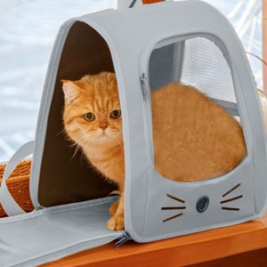 Pet Backpack Carrier, Cat Carrier Bag Foldable Pet Backpack for Travel, Anti-Scratch Travel Cat Bag with Three-Sided Mesh, Ergonomic Strap, Side Pockets, Pet Carrier Cage for Cats & Small Dogs, Blue