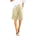 thumbnail image 4 of Timegard Wide Leg Shorts for Women Cotton Linen Elastic Waist Button Loose Solid Color Knee Length Pants, 4 of 7