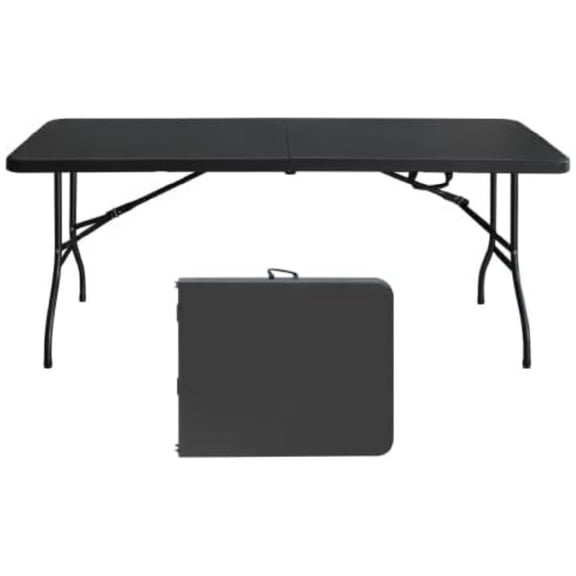 Ourlova PeakPursuit Table Pliante Portable de 6 Pi avec Poignée en Plastique Robuste Hauteur Ajustable Imperméable Facile à Nettoyer Capacité de 300 Lb Pliable pour Usage Intérieur et Extérieur Noir
