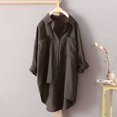 thumbnail image 4 of Pompotops Women's Linen Shirt Roll-Up Sleeve Tops Button Irregular Tunic Pockets Blouse Clearance, 4 of 4