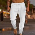 thumbnail image 1 of Pants for Men, Mens Solid Color Drawstring Fashionable Casual Pants Full Length Pants, 1 of 6