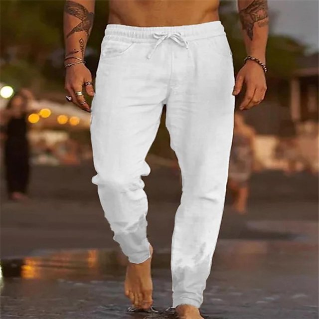 Pants for Men, Mens Solid Color Drawstring Fashionable Casual Pants Full Length Pants