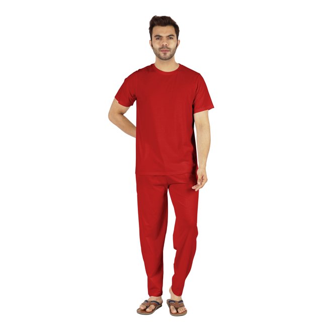 Inkmeso Solid Nightwear Set For Mens Tshirt And Pants Pajama Set Short Sleeve Pjs Loungewear Set