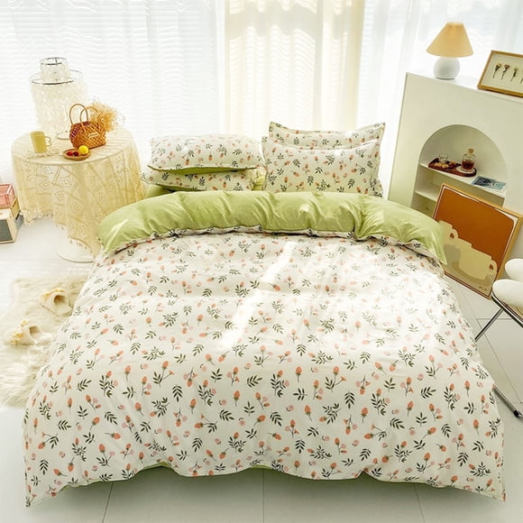Birdeem 4-Piece Queen Size Bedding Set, Reversible Comforter Cover with Fitted Sheet and Pillowcases, Soft Polyester Fabric for Comfortable Sleep, Breathable and Easy Care Machine Washable