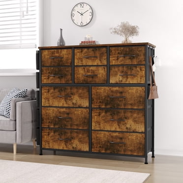 Commode pour Chambre avec 12 Tiroirs, Commodes et Chiffonniers, Cadre en Métal, Unité d'Organisation de Rangement avec Commode en Tissu pour Couloir, Entrée