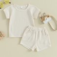 thumbnail image 2 of Plebaso Boys Girls casual Summer Solid Color Short-Sleeved Shorts Two-Piece Set Kids Summer Clothes Suits, 2 of 4