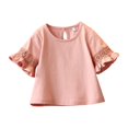 thumbnail image 1 of B91xZ Girls Tops 2024 Short Sleeve Crew Neck Printed Ribbed Top,Pink 5-6 Years, 1 of 5